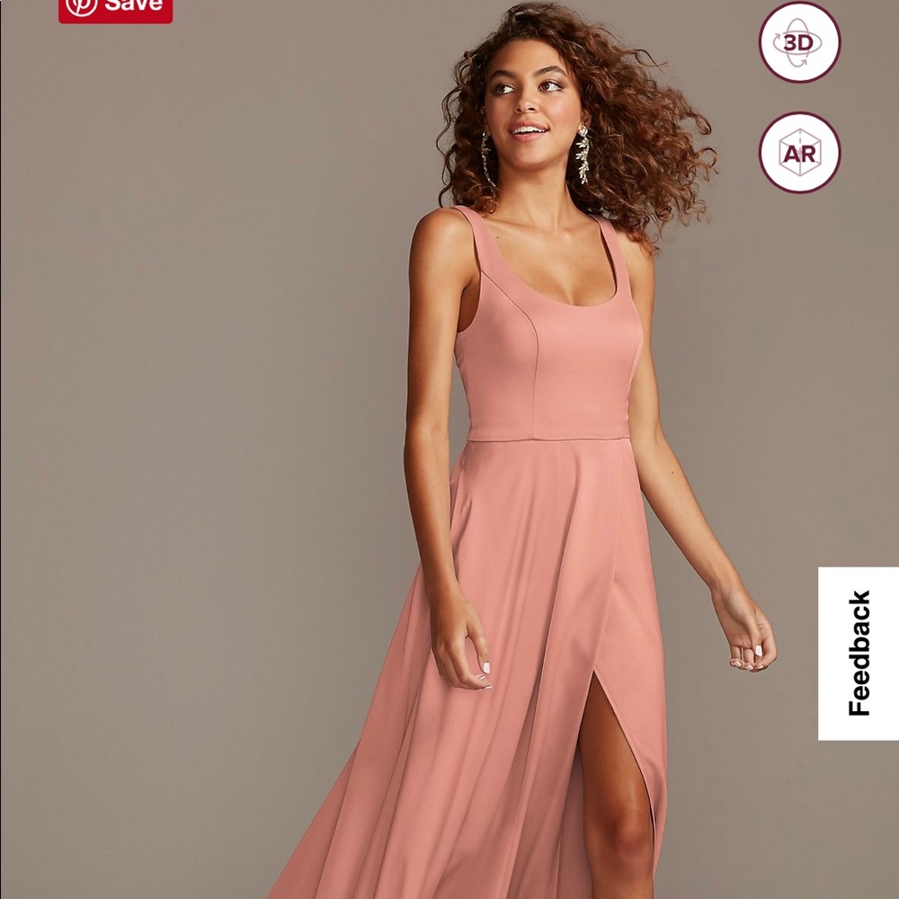 David’s Bridal Crepe-Back Satin Scoop Tank Bridesmaid Dress size 12 Desert Coral